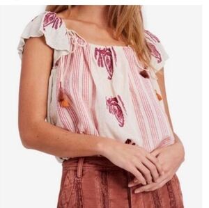 Free People Market Embroidery Boho Shirt Blouse Size Medium